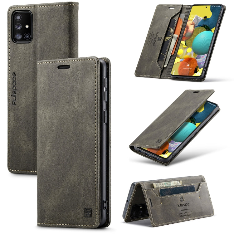 For Samsung Galaxy A51 5G AutSpace A01 Retro Skin-feel Crazy Horse RFID Leather Phone Case