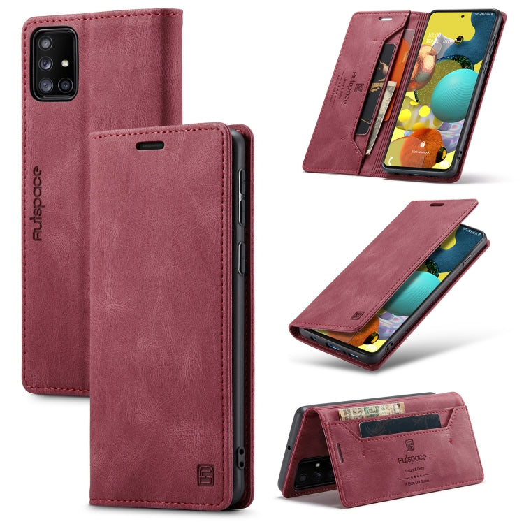 For Samsung Galaxy A51 5G AutSpace A01 Retro Skin-feel Crazy Horse RFID Leather Phone Case