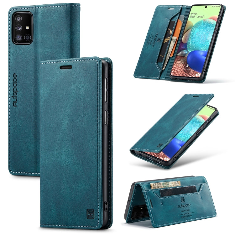 For Samsung Galaxy A71 5G AutSpace A01 Retro Skin-feel Crazy Horse RFID Leather Phone Case