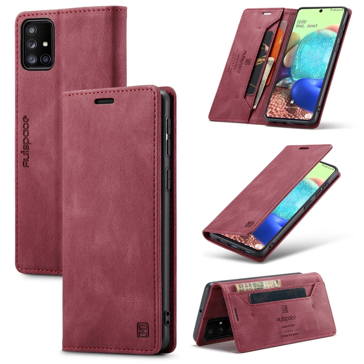 For Samsung Galaxy A71 5G AutSpace A01 Retro Skin-feel Crazy Horse RFID Leather Phone Case