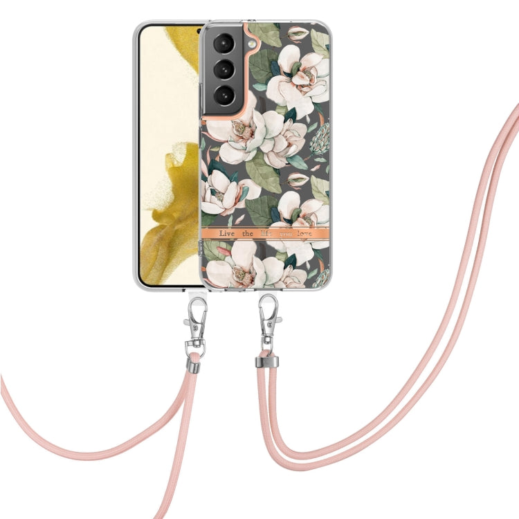 For Samsung Galaxy S22 5G Flowers Series TPU Phone Case with Lanyard