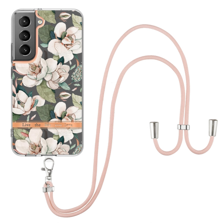 For Samsung Galaxy S22 5G Flowers Series TPU Phone Case with Lanyard