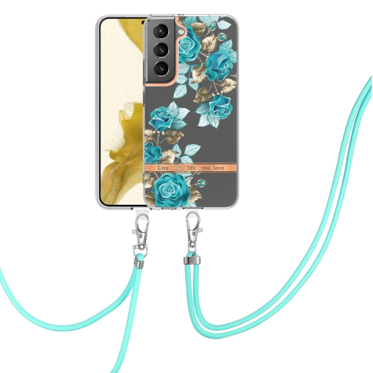 For Samsung Galaxy S22 5G Flowers Series TPU Phone Case with Lanyard