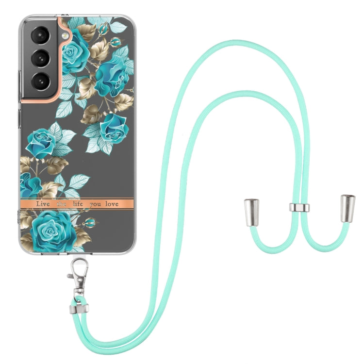 For Samsung Galaxy S22 5G Flowers Series TPU Phone Case with Lanyard