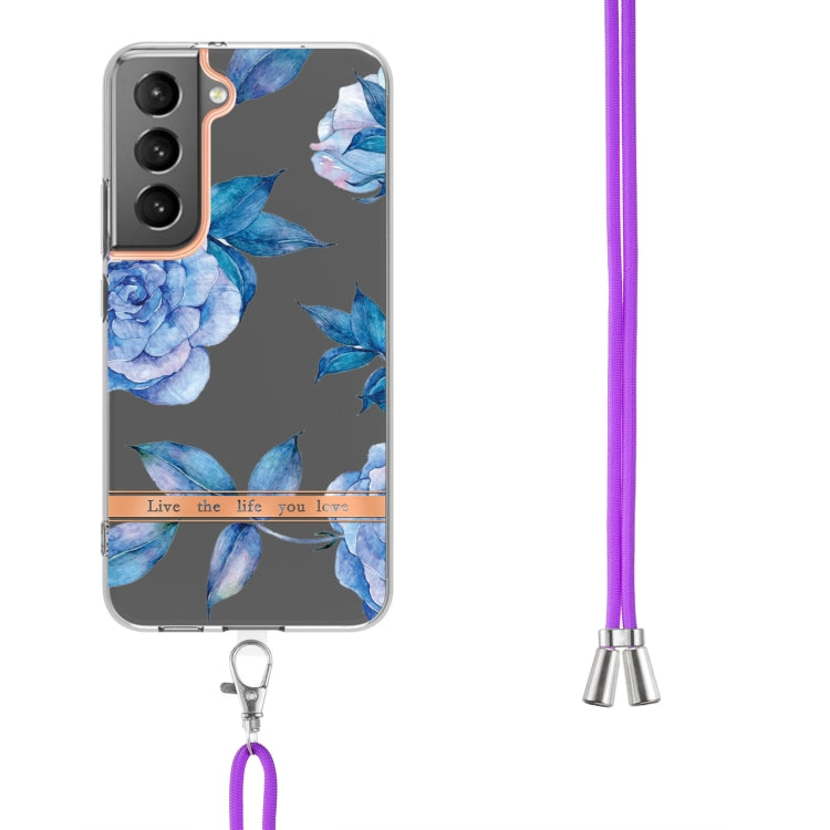 For Samsung Galaxy S22 5G Flowers Series TPU Phone Case with Lanyard