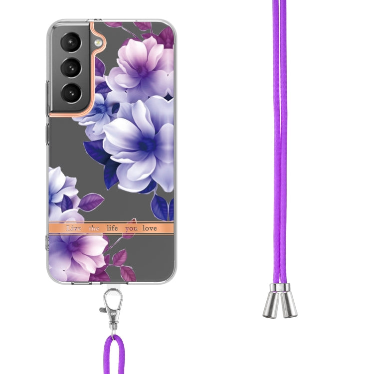 For Samsung Galaxy S22 5G Flowers Series TPU Phone Case with Lanyard