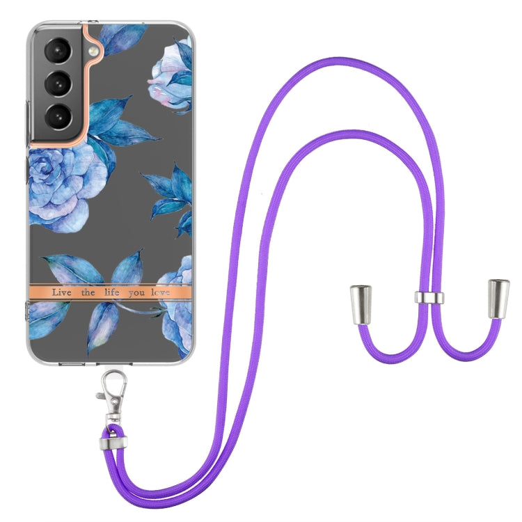 For Samsung Galaxy S22+ 5G Flowers Series TPU Phone Case with Lanyard