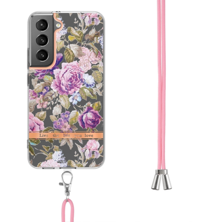 For Samsung Galaxy S22+ 5G Flowers Series TPU Phone Case with Lanyard