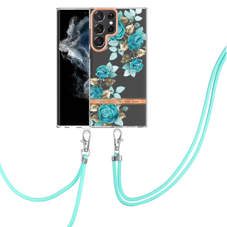 For Samsung Galaxy S22 Ultra 5G Flowers Series TPU Phone Case with Lanyard