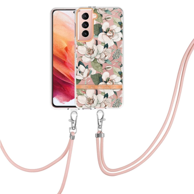 For Samsung Galaxy S21 5G Flowers Series TPU Phone Case with Lanyard