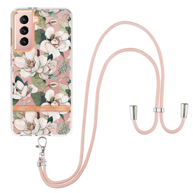 For Samsung Galaxy S21 5G Flowers Series TPU Phone Case with Lanyard