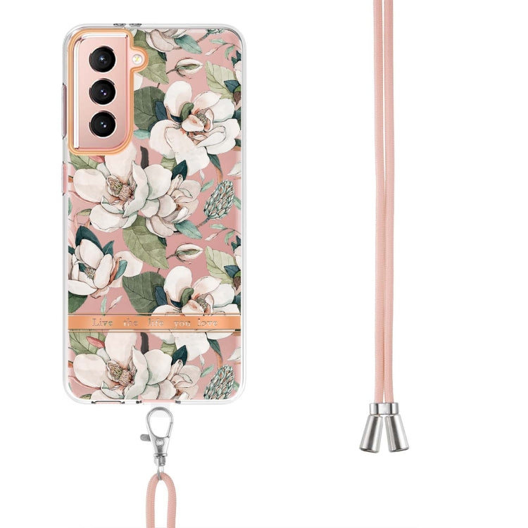For Samsung Galaxy S21 5G Flowers Series TPU Phone Case with Lanyard