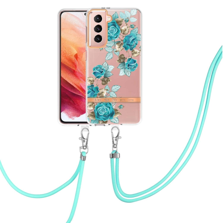 For Samsung Galaxy S21 5G Flowers Series TPU Phone Case with Lanyard
