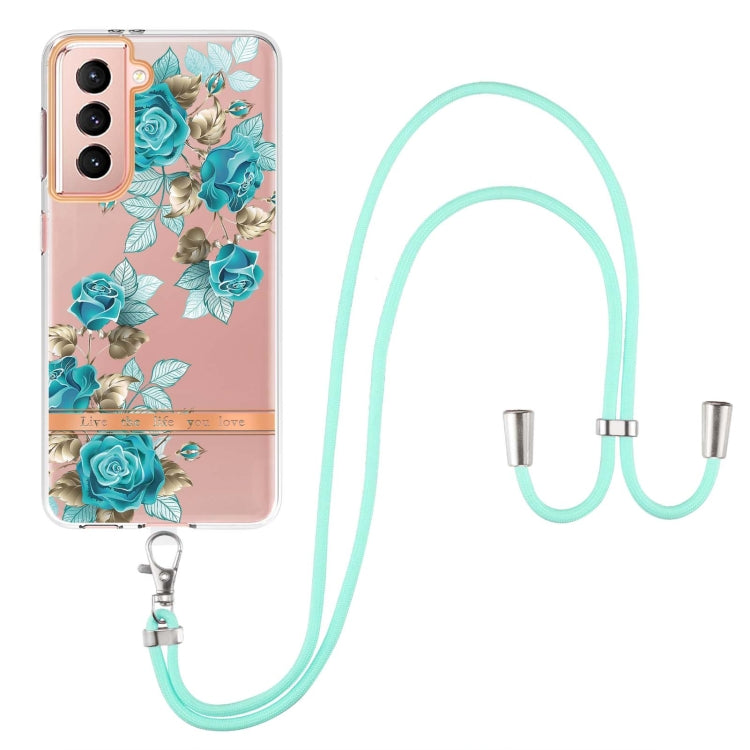 For Samsung Galaxy S21 5G Flowers Series TPU Phone Case with Lanyard
