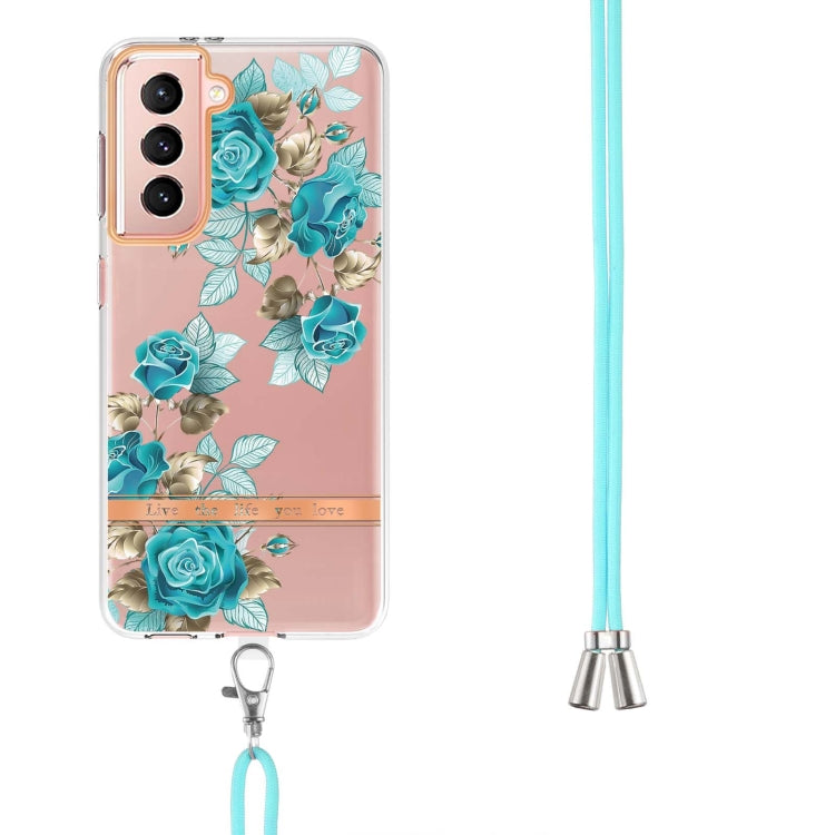 For Samsung Galaxy S21 5G Flowers Series TPU Phone Case with Lanyard