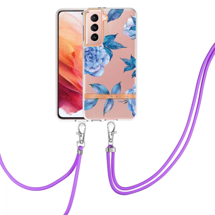 For Samsung Galaxy S21 5G Flowers Series TPU Phone Case with Lanyard