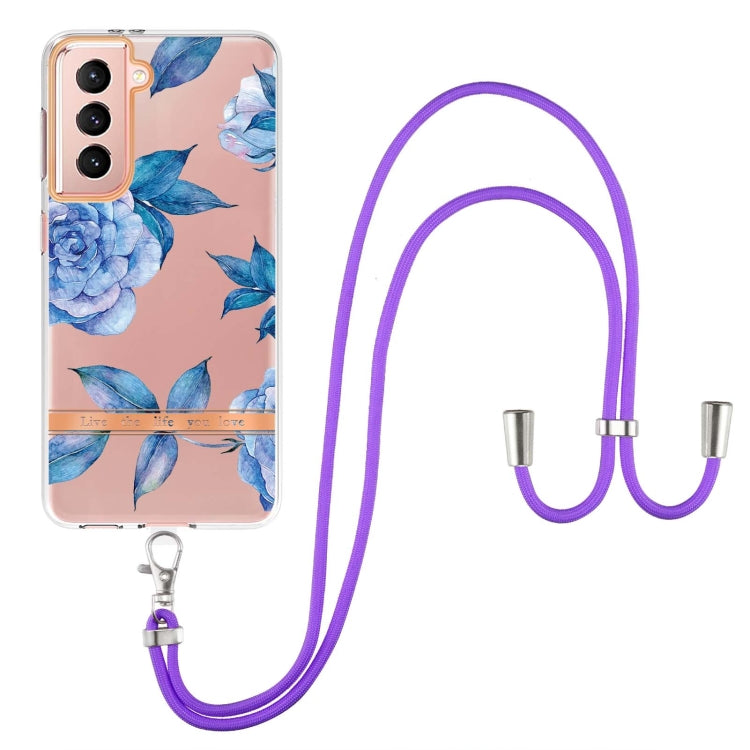 For Samsung Galaxy S21 5G Flowers Series TPU Phone Case with Lanyard