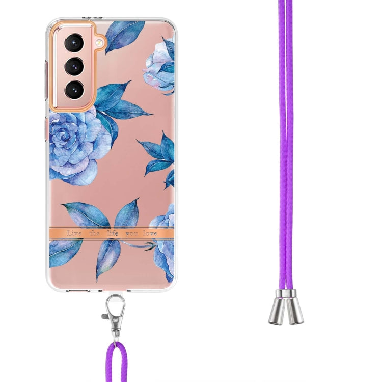 For Samsung Galaxy S21 5G Flowers Series TPU Phone Case with Lanyard