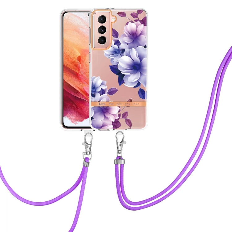 For Samsung Galaxy S21 5G Flowers Series TPU Phone Case with Lanyard