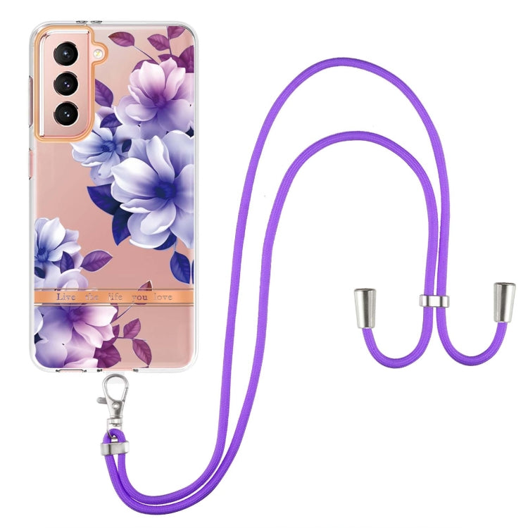 For Samsung Galaxy S21 5G Flowers Series TPU Phone Case with Lanyard