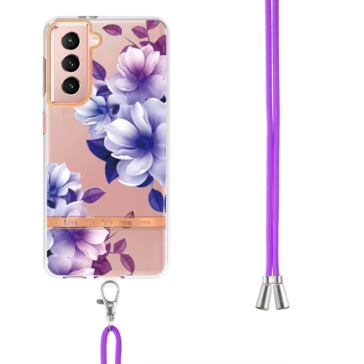 For Samsung Galaxy S21 5G Flowers Series TPU Phone Case with Lanyard