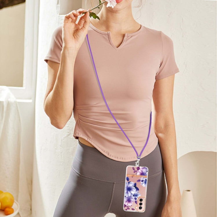 For Samsung Galaxy S21 5G Flowers Series TPU Phone Case with Lanyard
