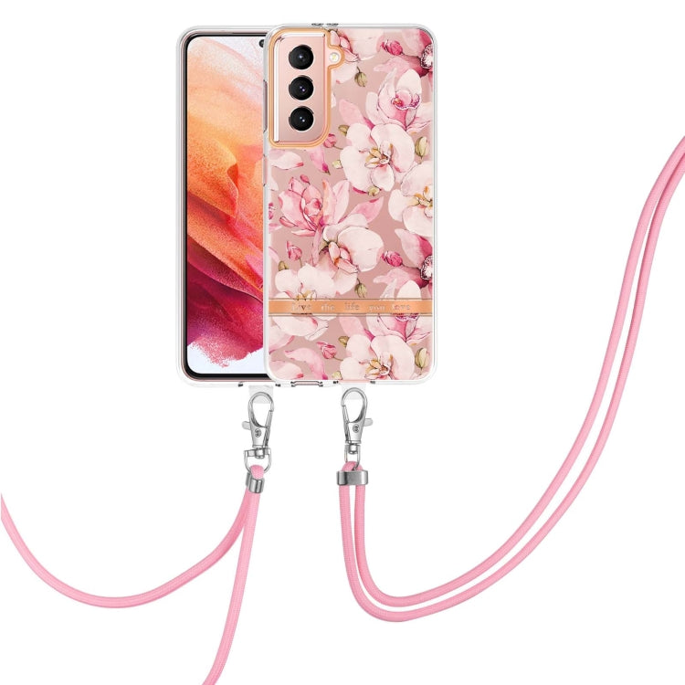 For Samsung Galaxy S21 5G Flowers Series TPU Phone Case with Lanyard
