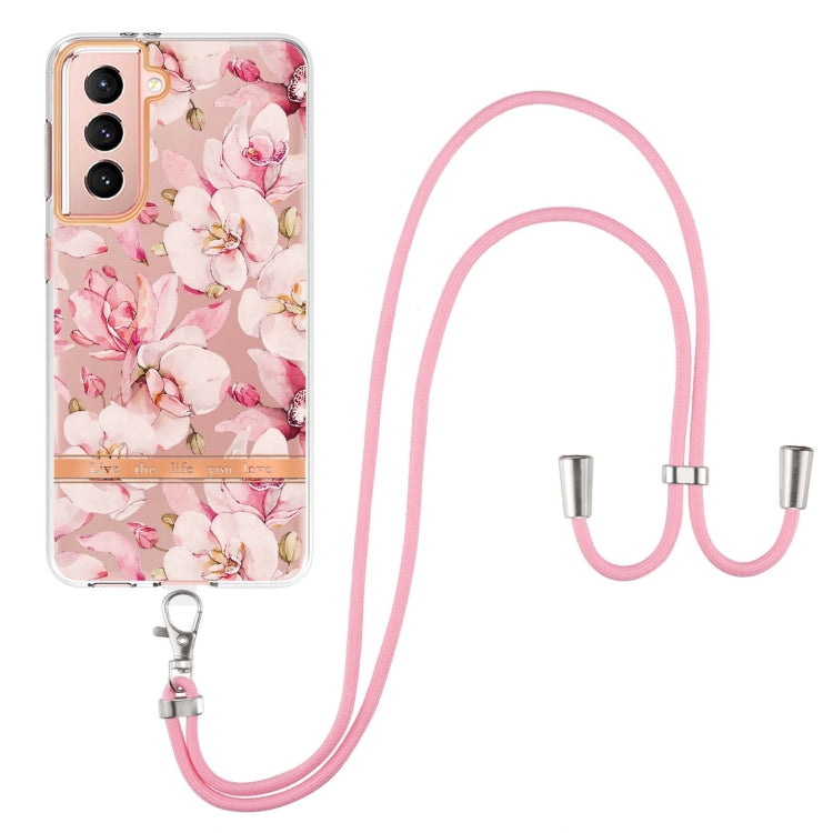 For Samsung Galaxy S21 5G Flowers Series TPU Phone Case with Lanyard