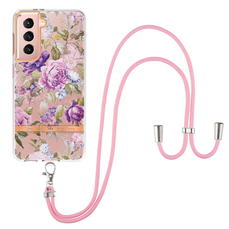 For Samsung Galaxy S21 5G Flowers Series TPU Phone Case with Lanyard