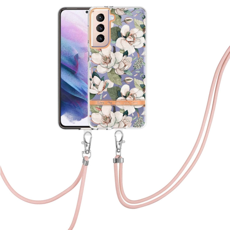 For Samsung Galaxy S21+ 5G Flowers Series TPU Phone Case with Lanyard