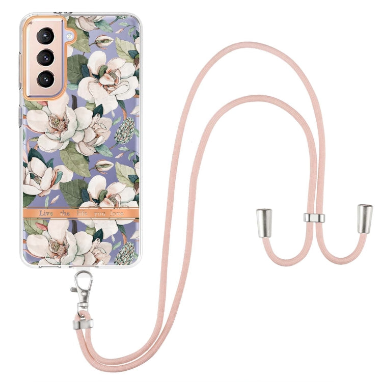 For Samsung Galaxy S21+ 5G Flowers Series TPU Phone Case with Lanyard