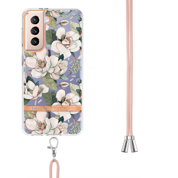 For Samsung Galaxy S21+ 5G Flowers Series TPU Phone Case with Lanyard