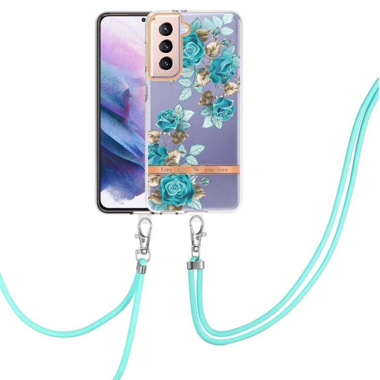 For Samsung Galaxy S21+ 5G Flowers Series TPU Phone Case with Lanyard