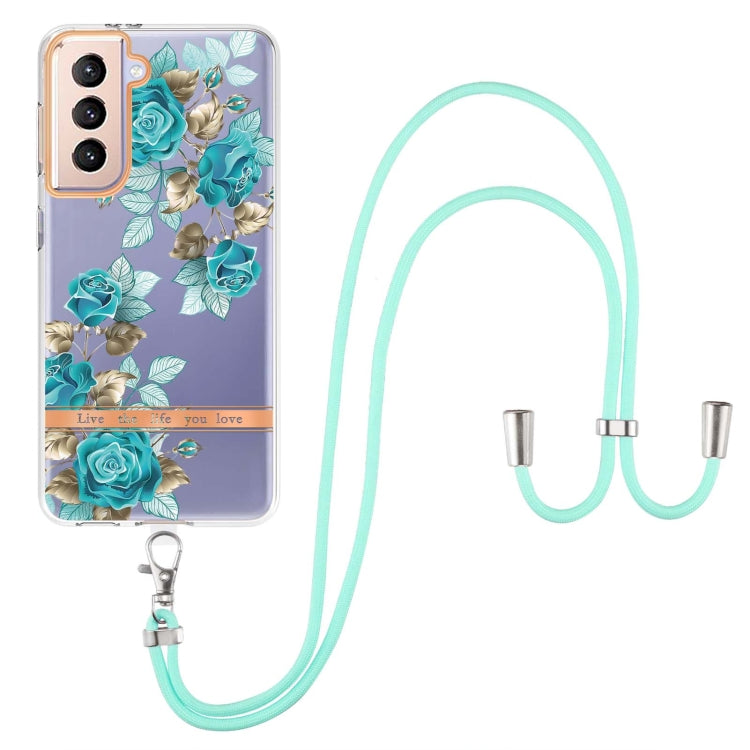 For Samsung Galaxy S21+ 5G Flowers Series TPU Phone Case with Lanyard