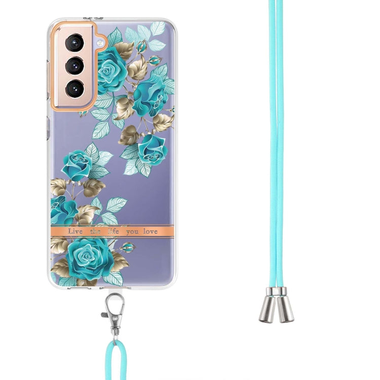 For Samsung Galaxy S21+ 5G Flowers Series TPU Phone Case with Lanyard