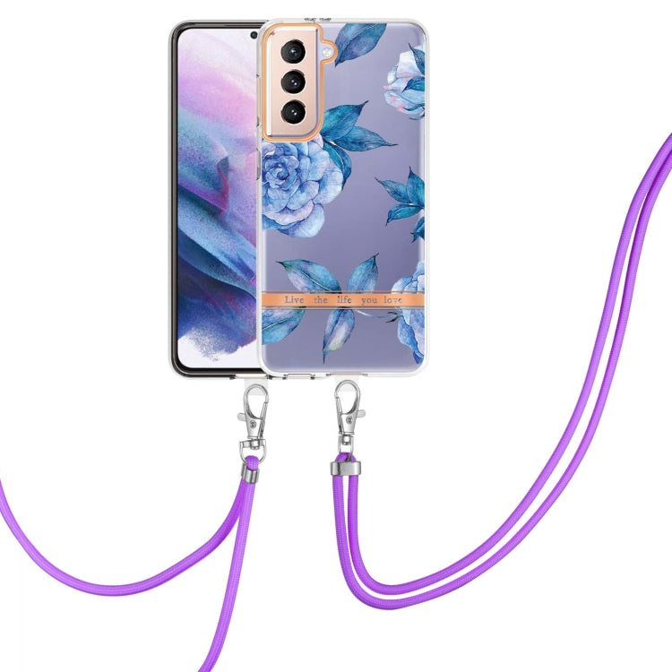 For Samsung Galaxy S21+ 5G Flowers Series TPU Phone Case with Lanyard
