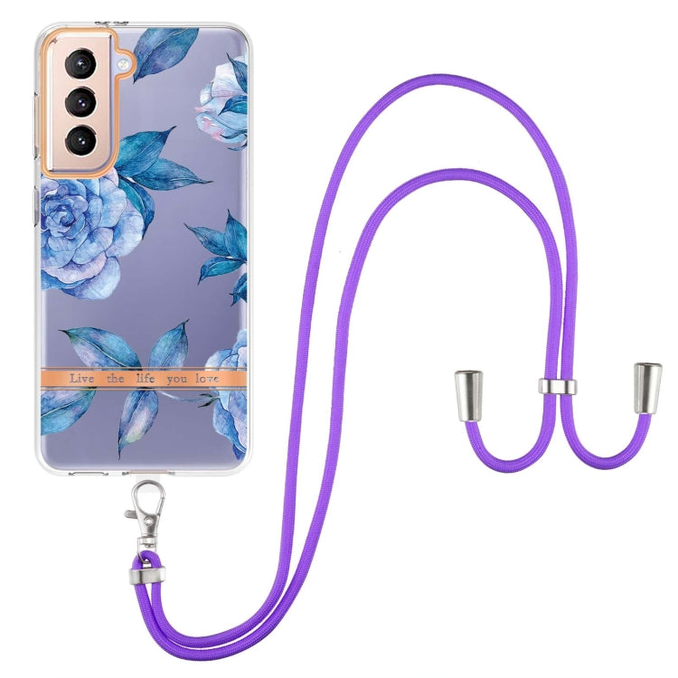 For Samsung Galaxy S21+ 5G Flowers Series TPU Phone Case with Lanyard