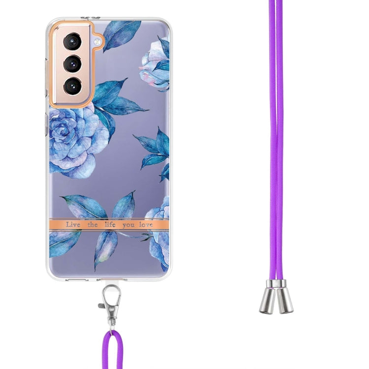 For Samsung Galaxy S21+ 5G Flowers Series TPU Phone Case with Lanyard