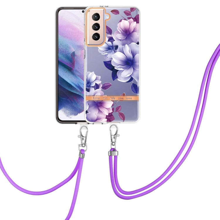 For Samsung Galaxy S21+ 5G Flowers Series TPU Phone Case with Lanyard