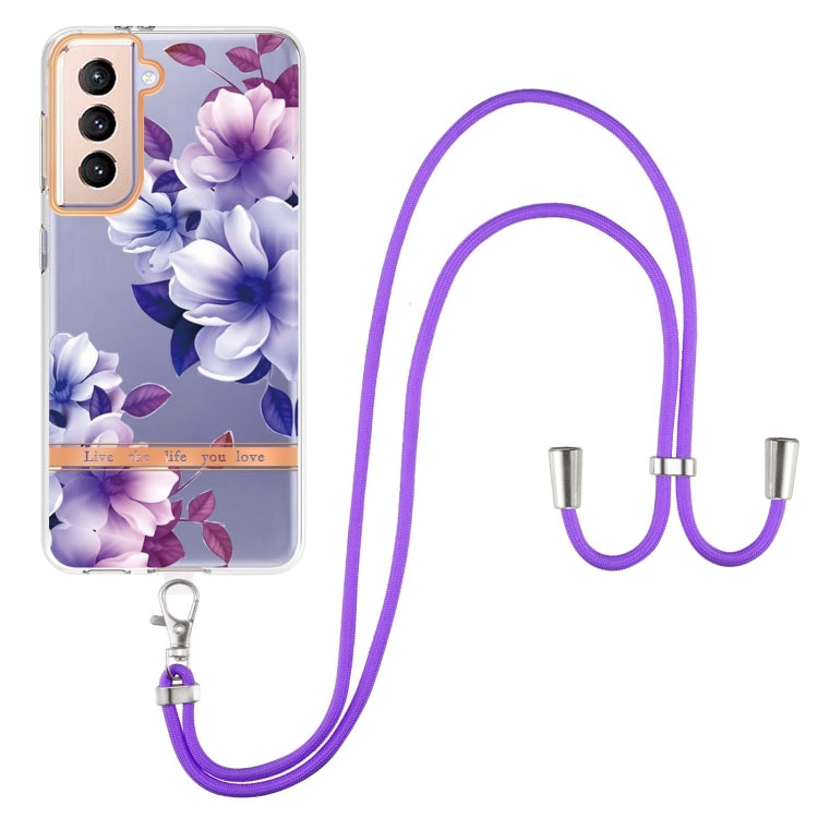 For Samsung Galaxy S21+ 5G Flowers Series TPU Phone Case with Lanyard