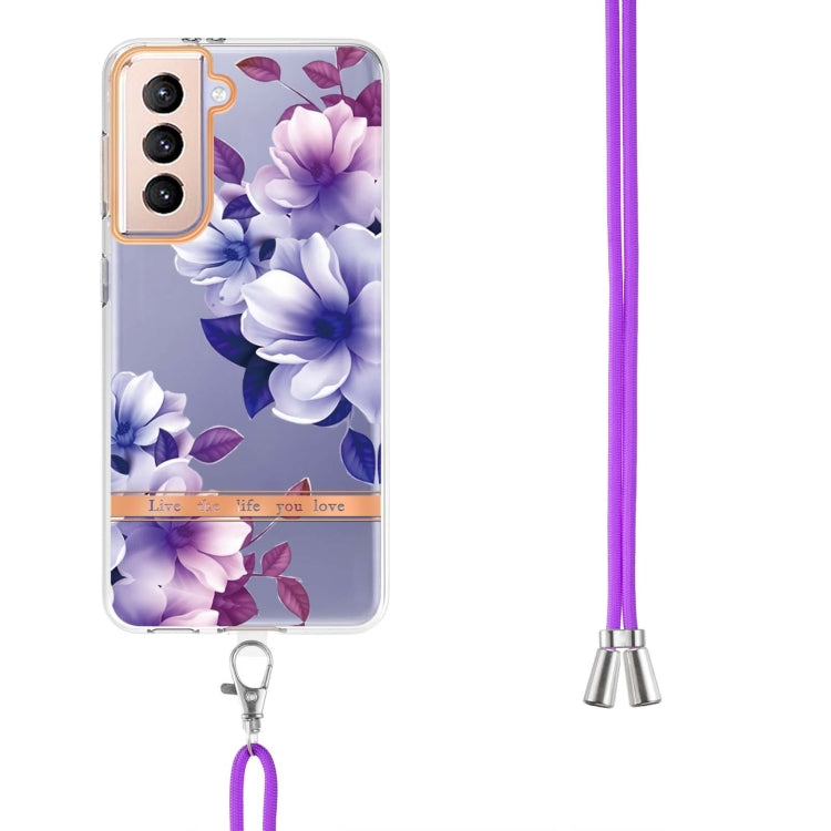 For Samsung Galaxy S21+ 5G Flowers Series TPU Phone Case with Lanyard