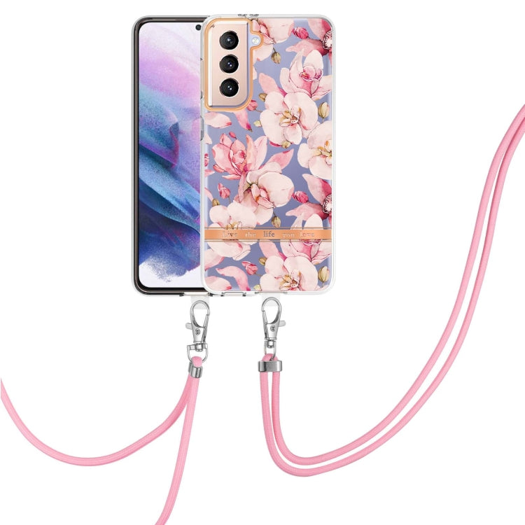For Samsung Galaxy S21+ 5G Flowers Series TPU Phone Case with Lanyard