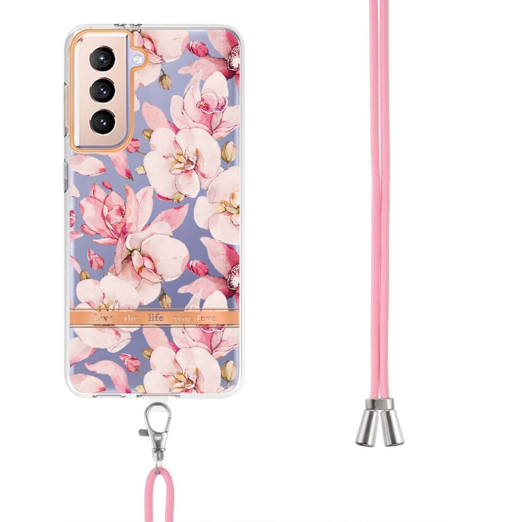 For Samsung Galaxy S21+ 5G Flowers Series TPU Phone Case with Lanyard