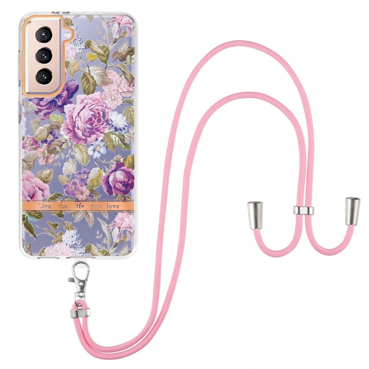 For Samsung Galaxy S21+ 5G Flowers Series TPU Phone Case with Lanyard