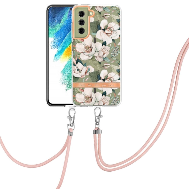 For Samsung Galaxy S21 FE 5G Flowers Series TPU Phone Case with Lanyard