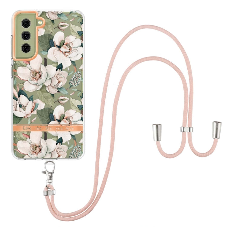 For Samsung Galaxy S21 FE 5G Flowers Series TPU Phone Case with Lanyard