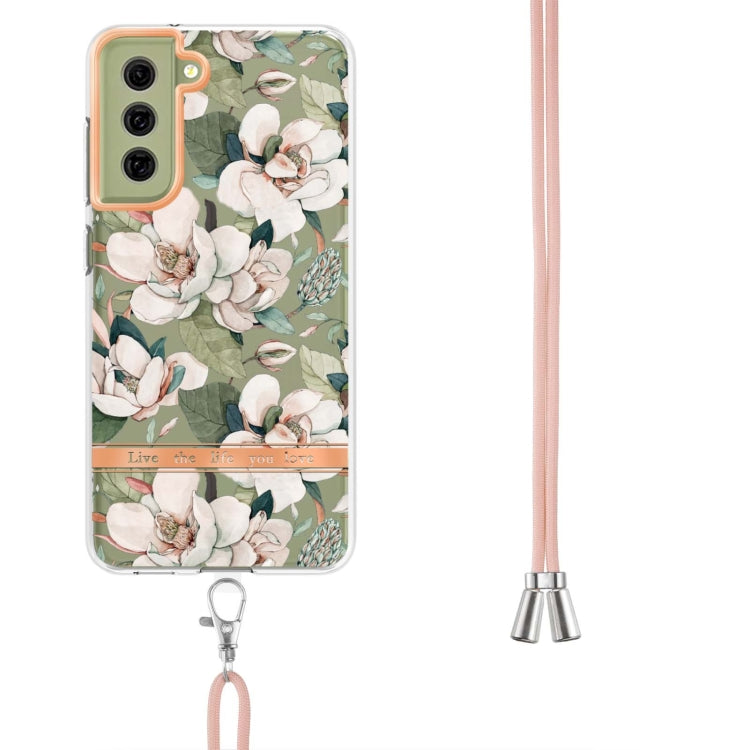 For Samsung Galaxy S21 FE 5G Flowers Series TPU Phone Case with Lanyard