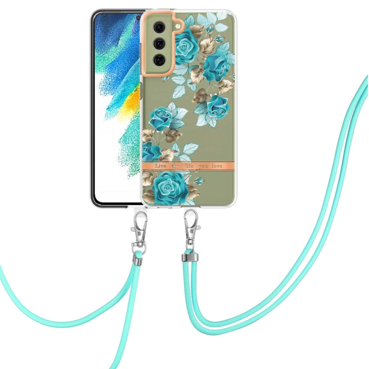 For Samsung Galaxy S21 FE 5G Flowers Series TPU Phone Case with Lanyard