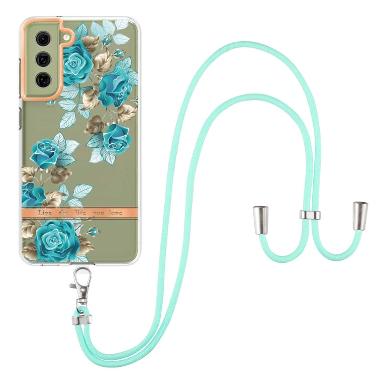 For Samsung Galaxy S21 FE 5G Flowers Series TPU Phone Case with Lanyard