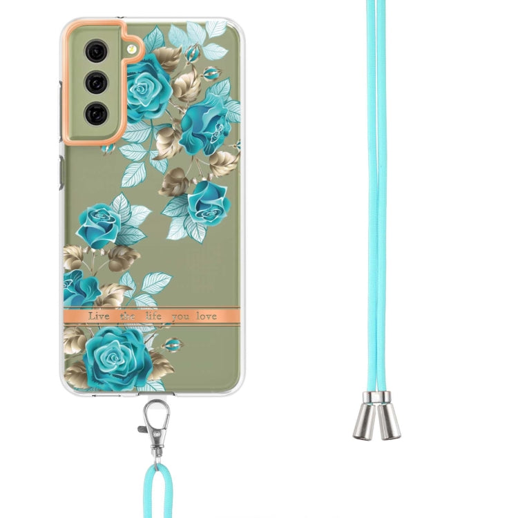 For Samsung Galaxy S21 FE 5G Flowers Series TPU Phone Case with Lanyard